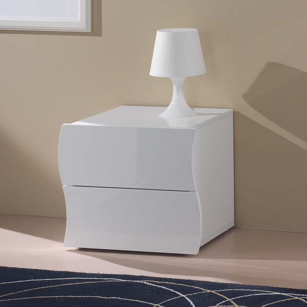 Onda Modern Glossy White Nightstand Spacious Two with – Drawers